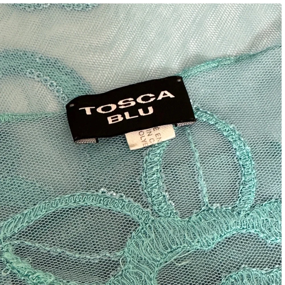 Tosca Blu Aqua Blue Floral Sequin Mesh Evening Wrap Shawl Scarf Evening Wedding